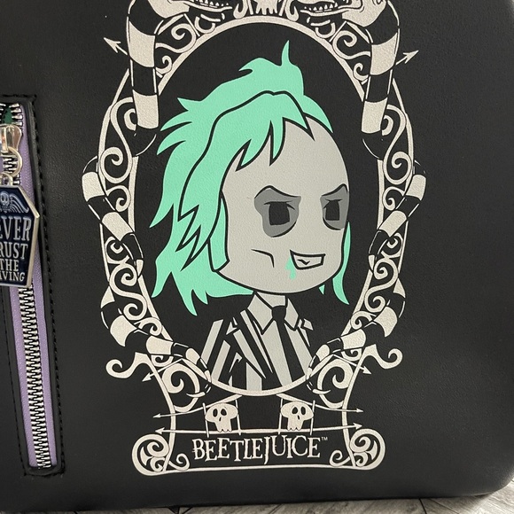 Beetlejuice Bioworld Cartoon Chibi Character Sandworm Striped Mini Backpack Bag